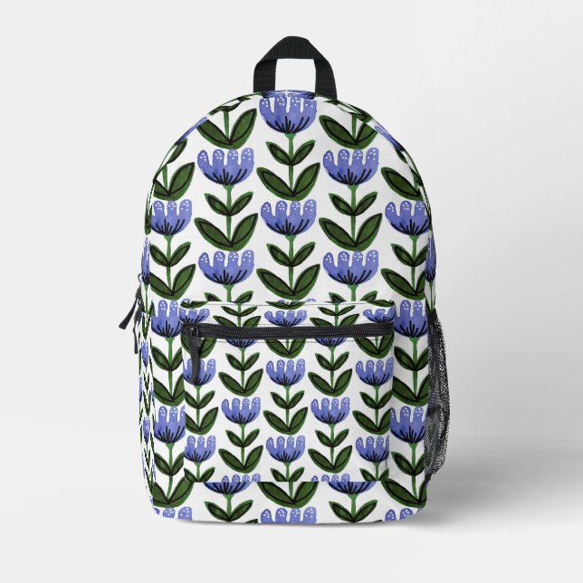 Blume Wasserfarbe Folklorekunst Drucktasche Bedruckter Rucksack (Vorderseite)
