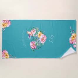 Blume Wasserfarbe Herz und Hummingvogel Strandtuch