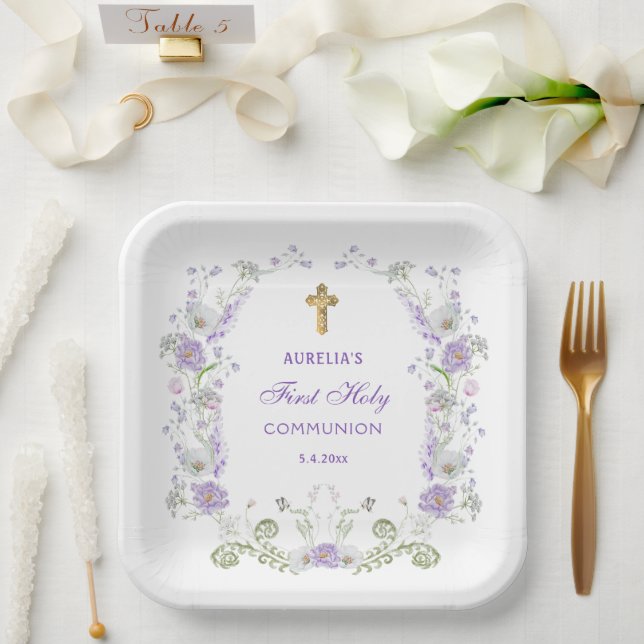 Blume Wasserfarbe Lilac Arch Erste Kommune Pappteller (Hochzeit)
