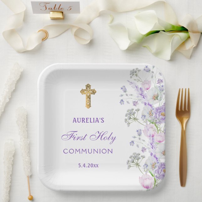 Blume Wasserfarbe Lilac Erste Kommune Pappteller (Hochzeit)
