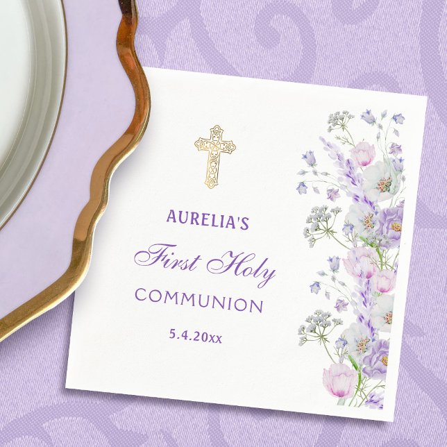 Blume Wasserfarbe Lilac Erste Kommune Serviette (Von Creator hochgeladen)