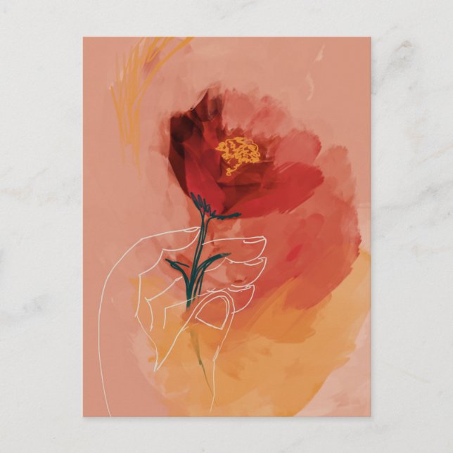 Blume Wasserfarbe und Linienzeichnung Postkarte (Vorderseite)
