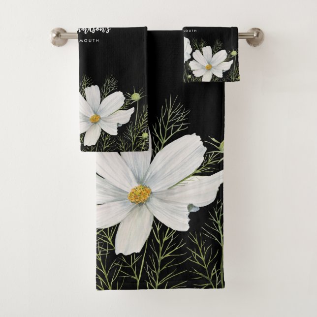 Blume Wasserfarbe Weißer Kosmos Botanische Malerei Badhandtuch Set (Insitu)