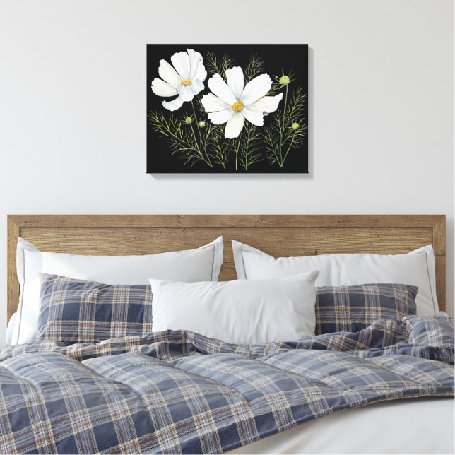Blume Wasserfarbe Weißer Kosmos Botanische Malerei Leinwanddruck (Insitu (Schlafzimmer))