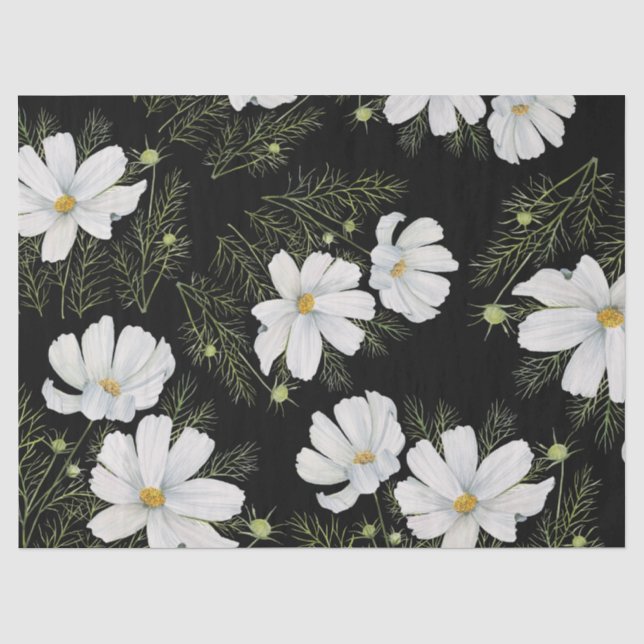Blume Wasserfarbe Weißer Kosmos Botanische Malerei Seidenpapier (Vorderseite)