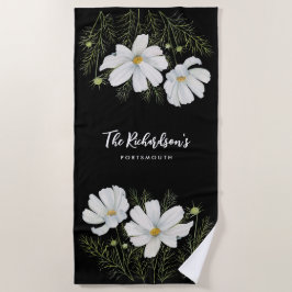 Blume Wasserfarbe Weißer Kosmos Botanische Malerei Strandtuch