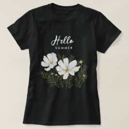 Blume Wasserfarbe Weißer Kosmos Botanische Malerei T-Shirt
