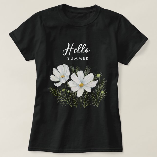 Blume Wasserfarbe Weißer Kosmos Botanische Malerei T-Shirt (Design vorne)