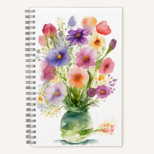 Blume Wasserfarben im Vase Spring Bouquet Notizbuch