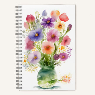 Blume Wasserfarben im Vase Spring Bouquet Notizbuch