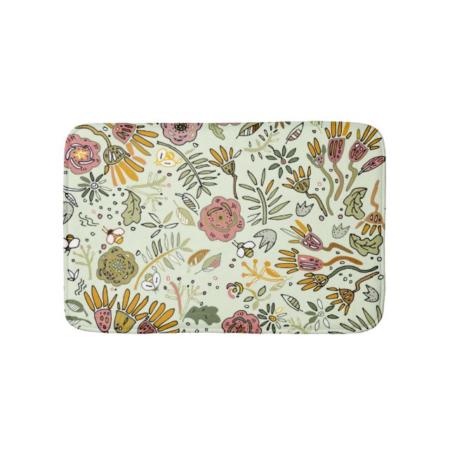 Blume Wasserfarbene Bienen Elegante Moderne Badematte (Vorderseite)