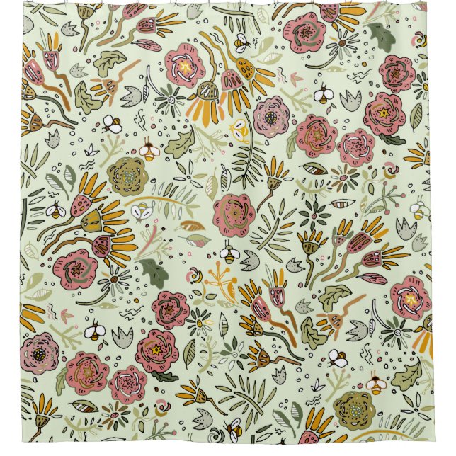 Blume Wasserfarbene Bienen Elegante Moderne Duschvorhang (Vorderseite)