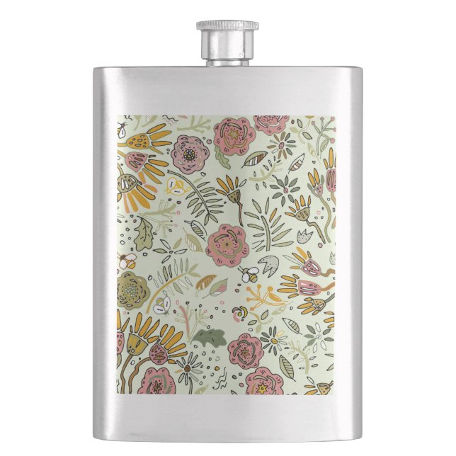 Blume Wasserfarbene Bienen Elegante Moderne Flachmann (Vorderseite)