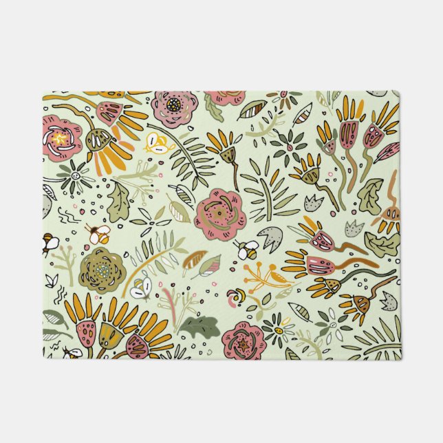 Blume Wasserfarbene Bienen Elegante Moderne Fußmatte (Vorderseite)