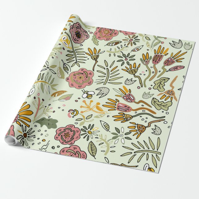 Blume Wasserfarbene Bienen Elegante Moderne Geschenkpapier (Ungerollt)