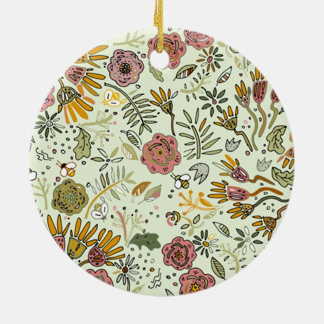 Blume Wasserfarbene Bienen Elegante Moderne Keramik Ornament (Hinten)