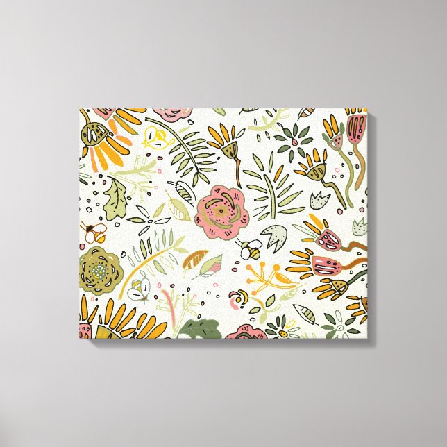 Blume Wasserfarbene Bienen Elegante Moderne Leinwanddruck (Vorderseite)