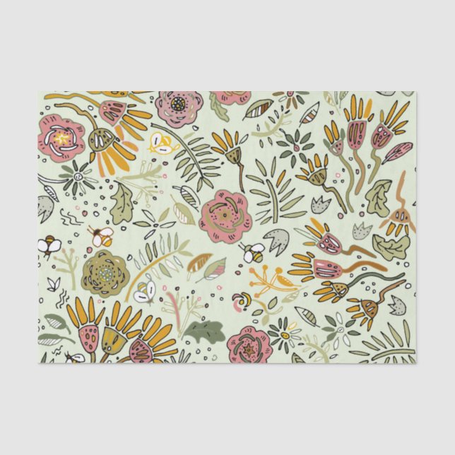Blume Wasserfarbene Bienen Elegante Moderne Seidenpapier (Vorderseite)