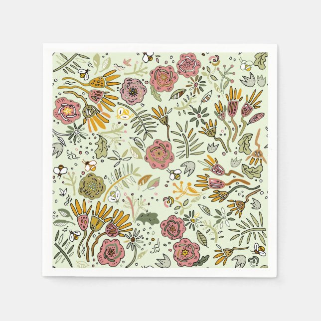 Blume Wasserfarbene Bienen Elegante Moderne Serviette (Vorderseite)