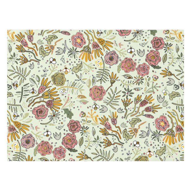 Blume Wasserfarbene Bienen Elegante Moderne Tischdecke (Vorderseite (Horizontal))