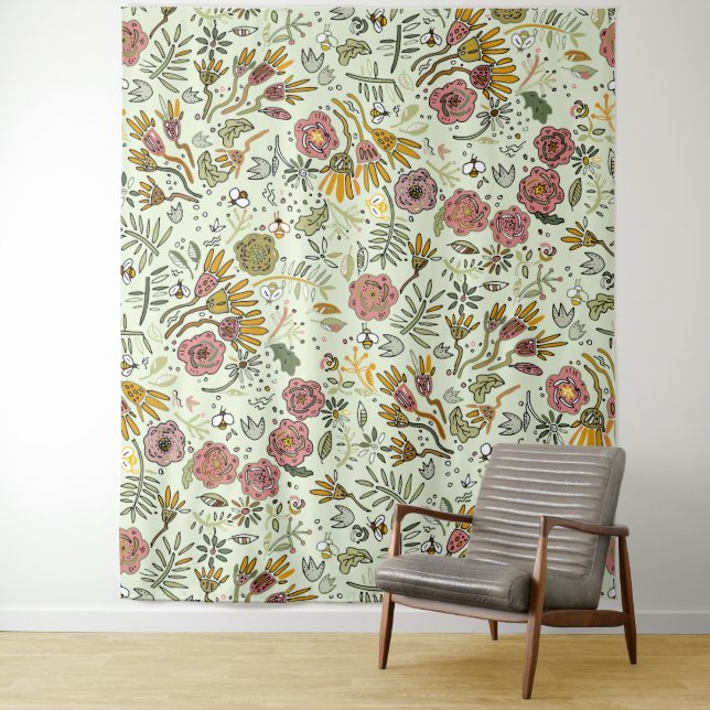 Blume Wasserfarbene Bienen Elegante Moderne Wandteppich (Beispiel)