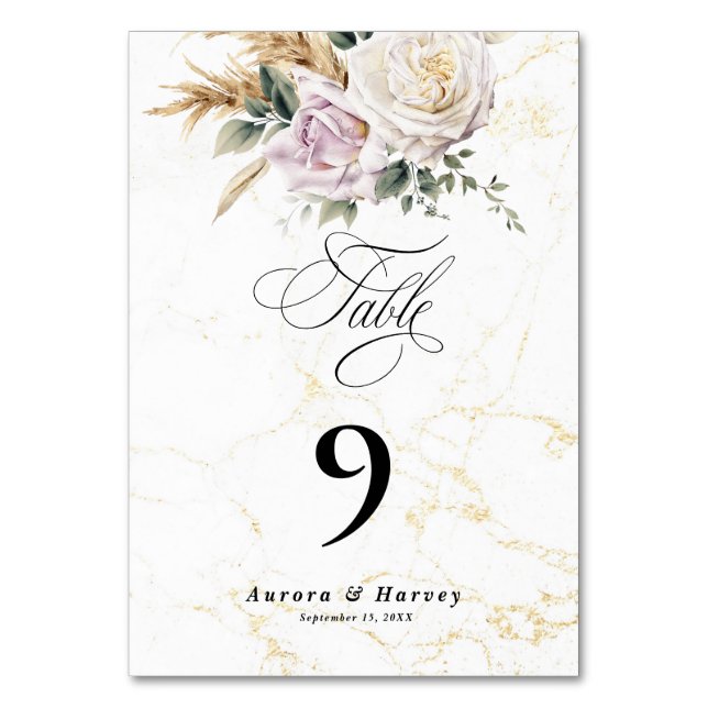 Blume Wasserfarbene Rose Elegante schicke Hochzeit Tischnummer (Vorderseite)