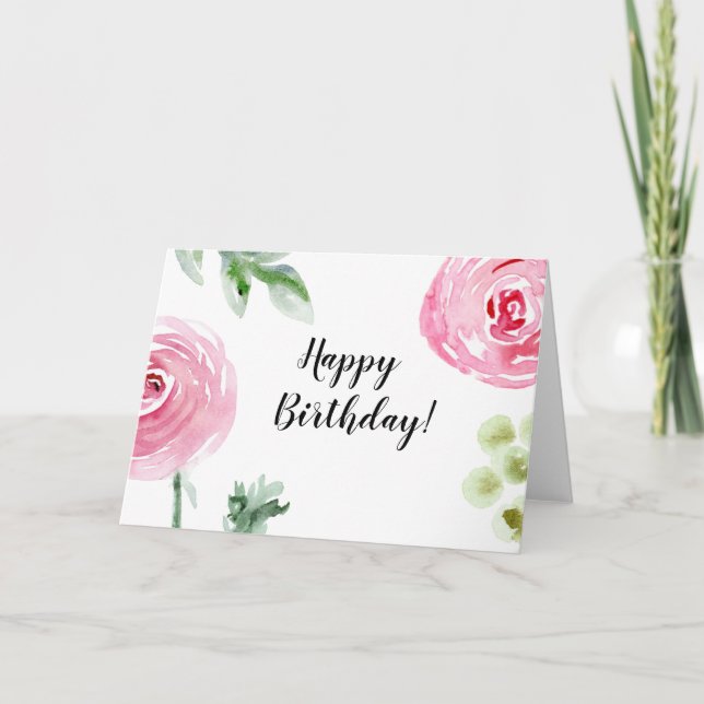Blume Watercolor Happy Birthday Card Karte (Vorderseite)