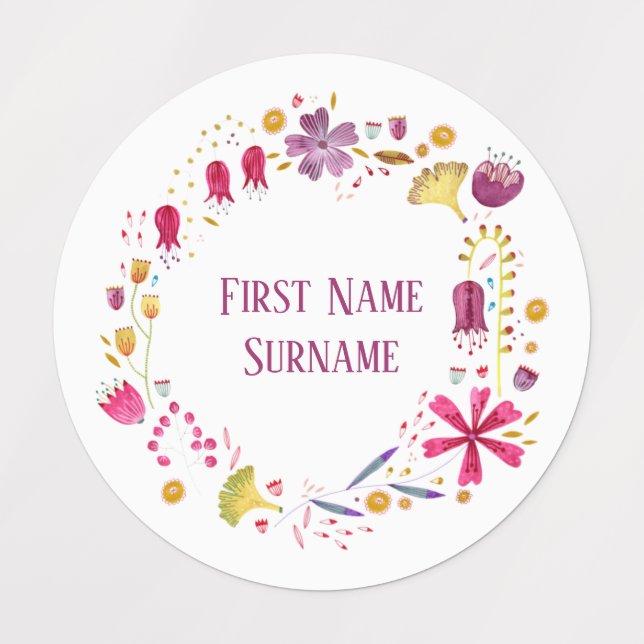 Blume Watercolor Individuelle Name Etiketten (Design 1)