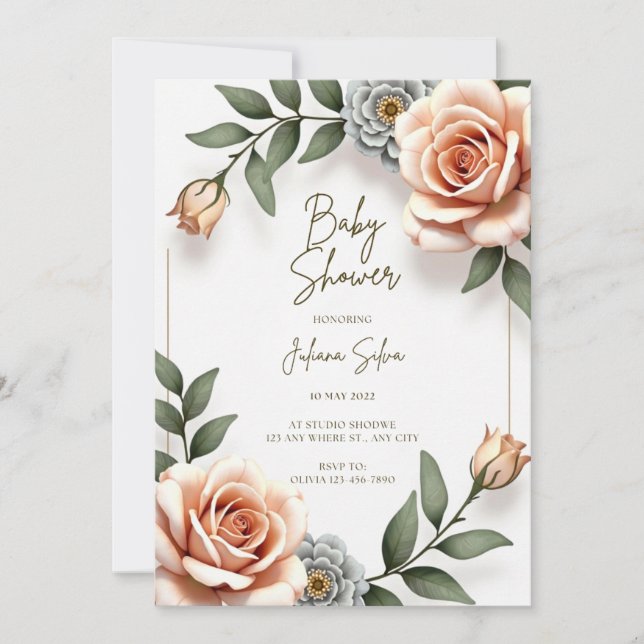 Blume Watercolor Kinderdusche Einladung (Vorderseite)