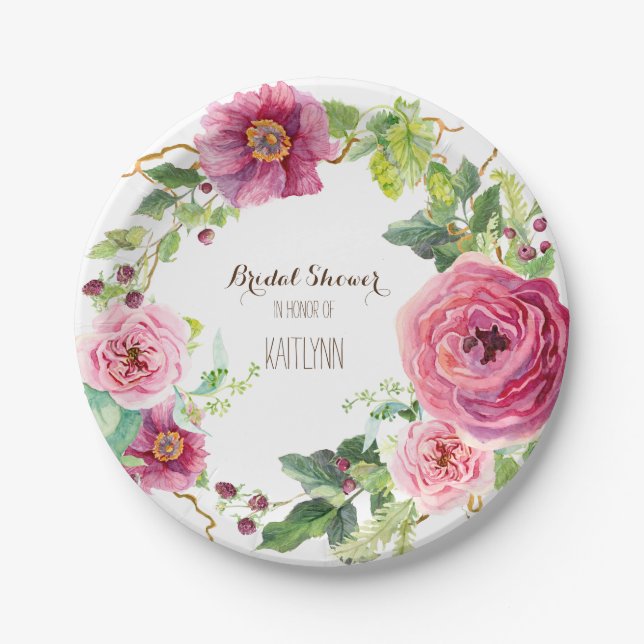 Blume Watercolor Peath Rose Brautparty Pappteller (Vorderseite)