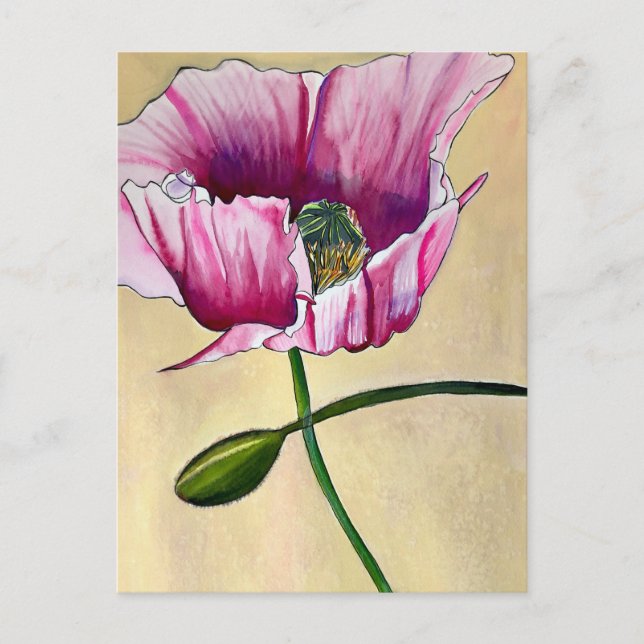 Blume Watercolor Pink Poppe Postkarte (Vorderseite)