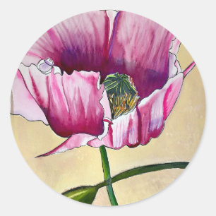 Blume Watercolor Pink Poppe Runder Aufkleber