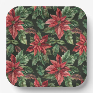 Blume Watercolor Poinsettia Weihnachten Pappteller