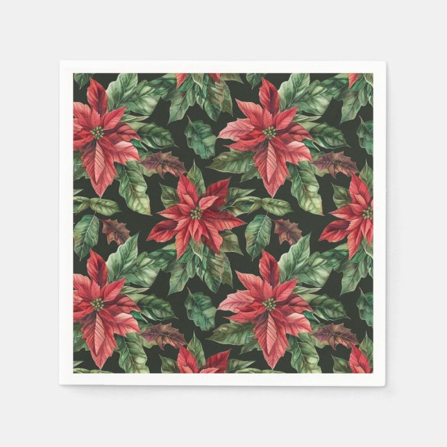 Blume Watercolor Poinsettia Weihnachten Serviette (Vorderseite)