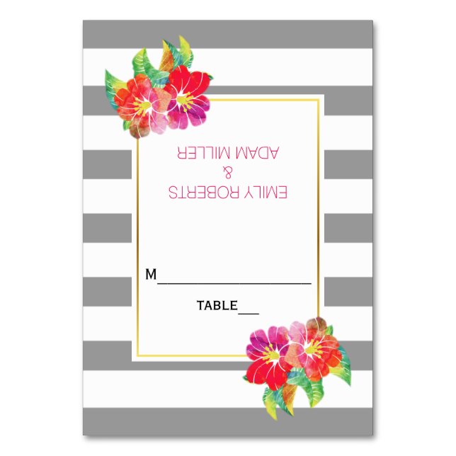 Blume Watercolor Streifen Hochzeitskarte Tischnummer (Vorderseite)