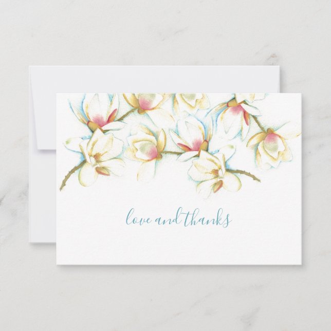 Blume Watercolor White Magnolia Danke Karte (Vorderseite)