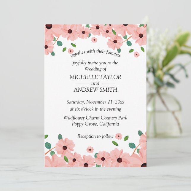 Blume Wedding Vector Einladung (Stehend Vorderseite)