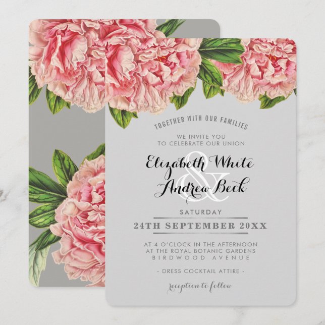 Blume WEDING INVITE Chic blush Pink Blumenpeony Einladung (Vorne/Hinten)