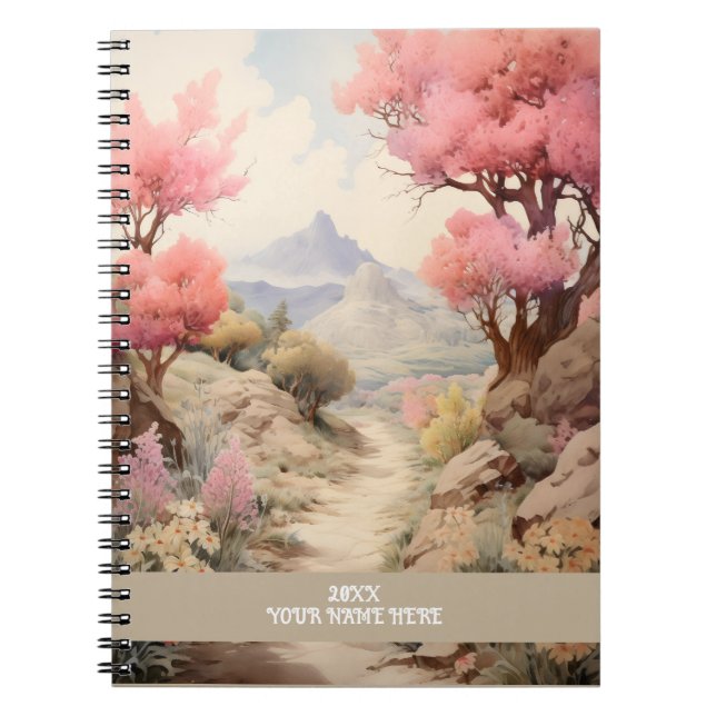 Blume Weg Bergblick Rosa Notizblock (Vorderseite)