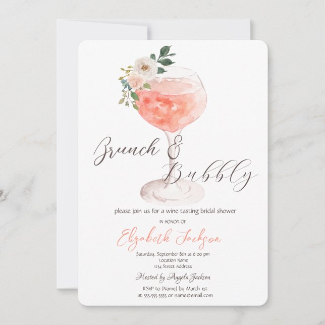 Blume Wein Brunch & Bubbly Einladung (Vorderseite)