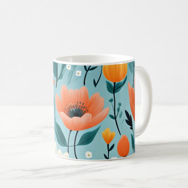Blume, weiß, pfirsichfarben, gelb, kaffeetasse (VorderseiteRechts)