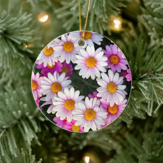 Blume "Weiß und Rosa" Keramik Ornament (Baum)
