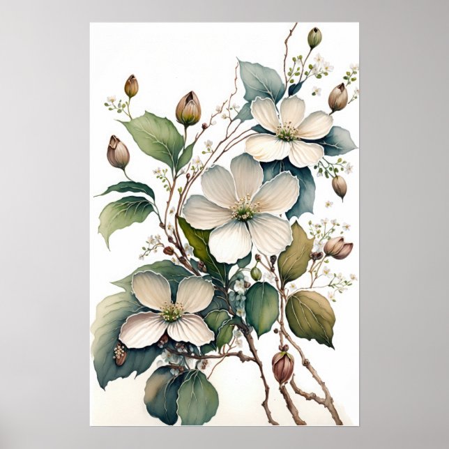 Blume Weißes Dogwood Art Plakat drucken (Vorne)