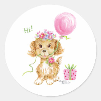Blume Welpe Hund Geburtstagskleber Runder Aufkleber
