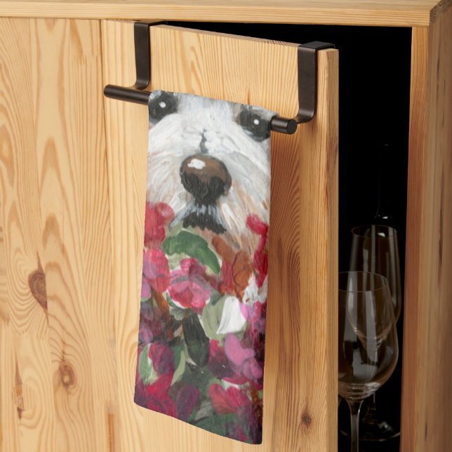 Blume Westie und Pink Geschirrtuch (Drittel gefaltet)
