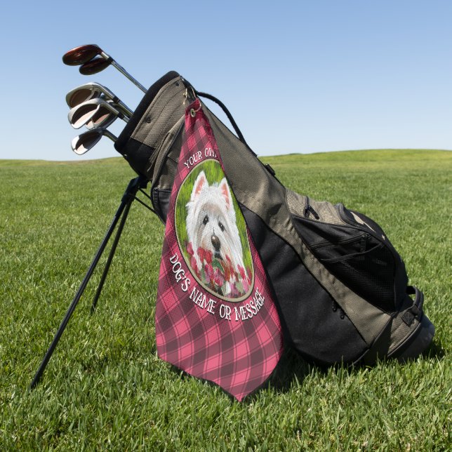 Blume Westie und Pink Golfhandtuch (Gras)