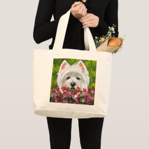 Blume Westie und Pink Jumbo Stoffbeutel
