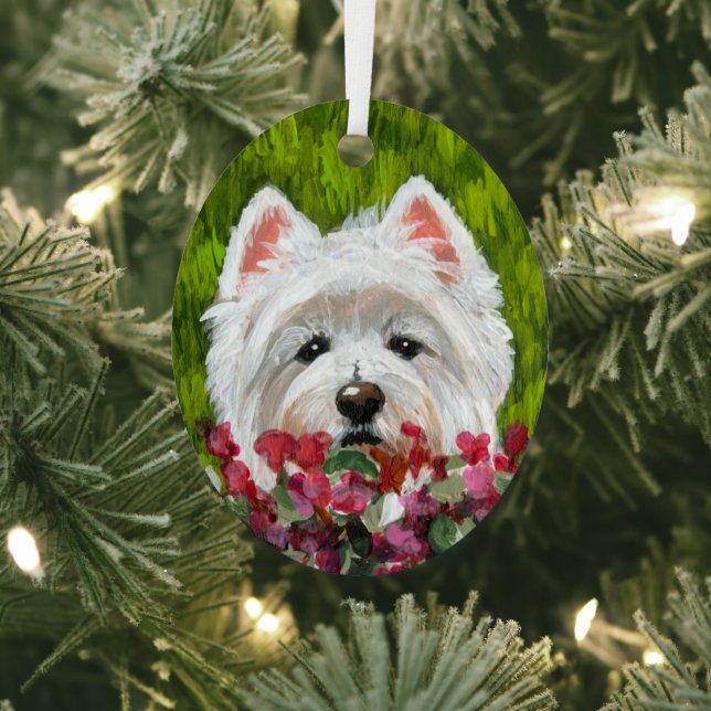 Blume Westie und Pink Ornament Aus Metall (InSitu)