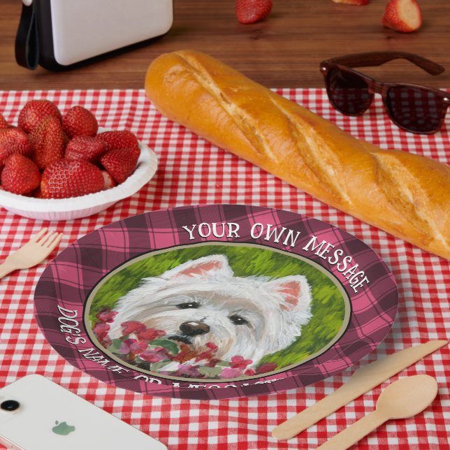 Blume Westie und Pink Pappteller (Picknick)