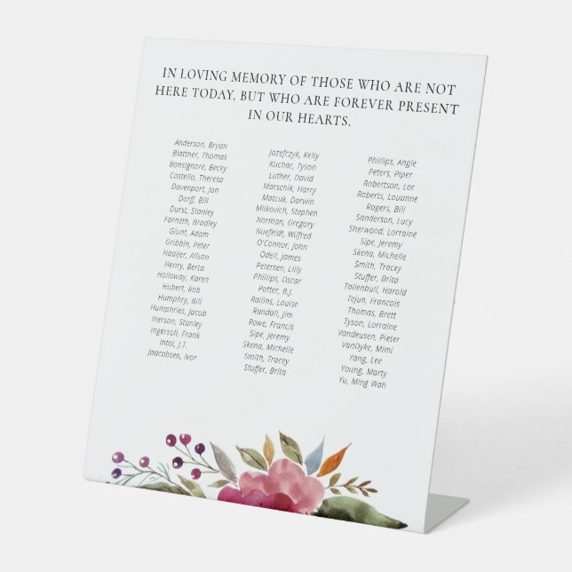 Blume-Wiedersehen-Memorial Bis zu 70 Namen Sockelschild (Vorderseite)